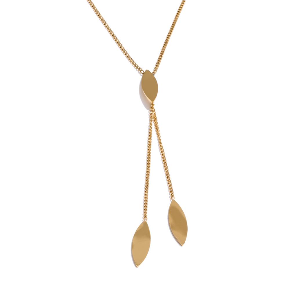 Yhpup Popular Stainless Steel Leaf Chain Long Drop Necklace Water Resistant Distinctive Charm Jewelry Wholesale 2025
