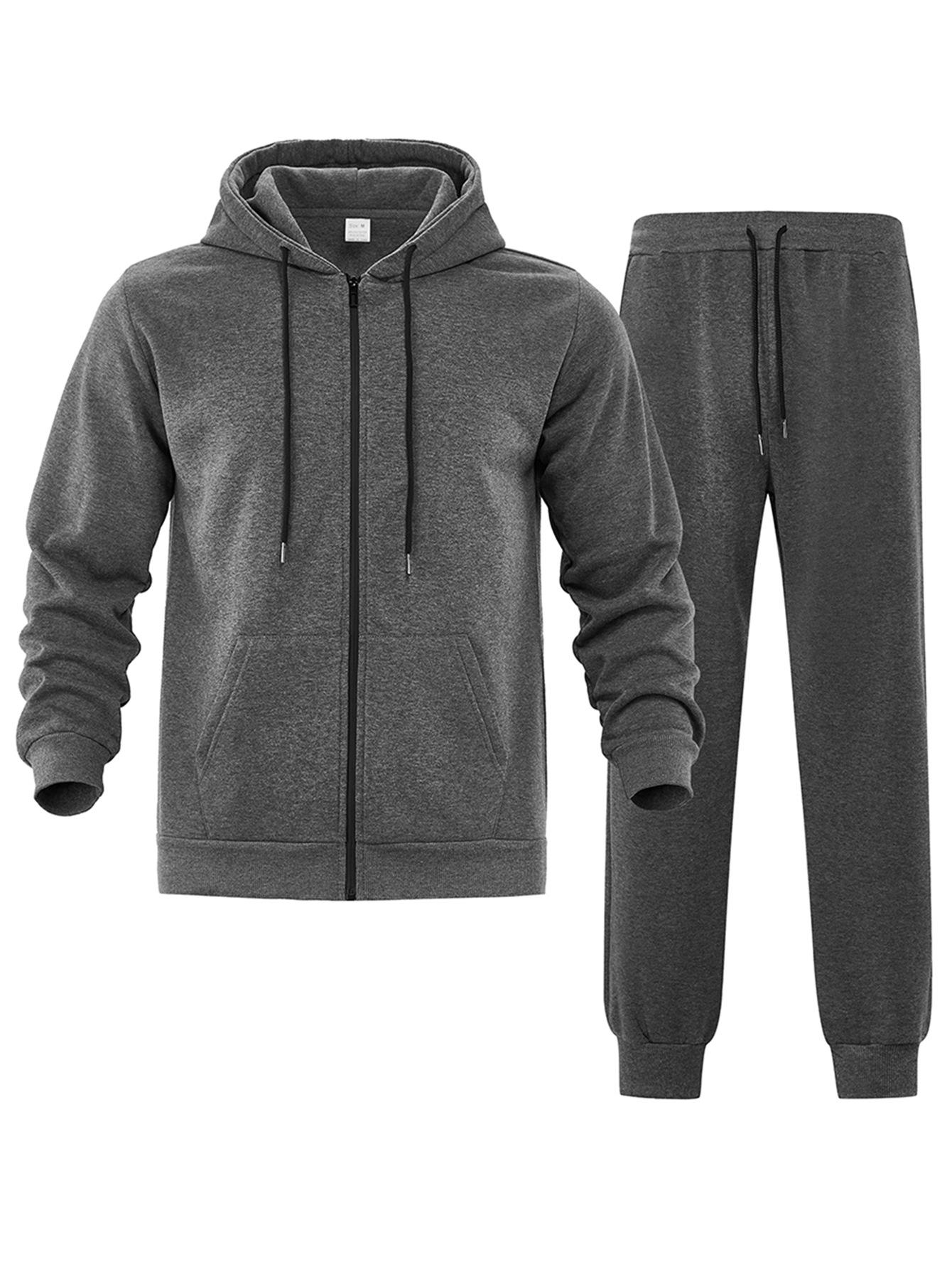 

Мужской однотонный флисовый спортивный костюм с капюшоном, длинными рукавами, теплый и удобный для осени/зимы. L темно-серого
