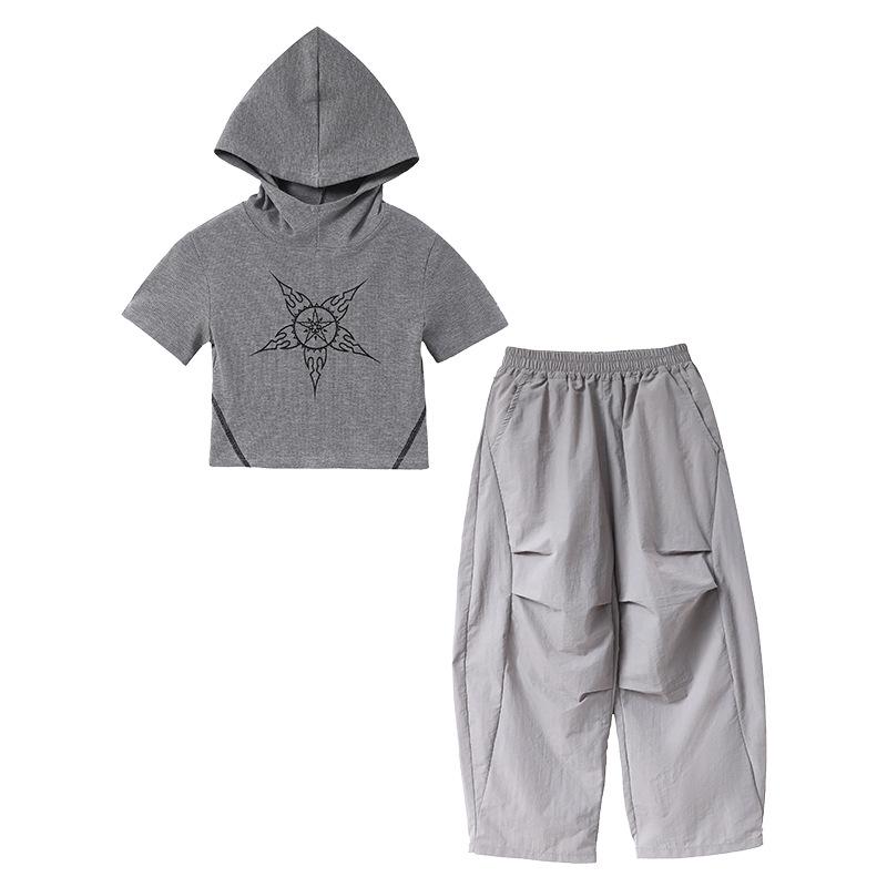 Girls' Jazz Dance Costume Set: Korean Style Cropped Vest & Sweatpants for Performances