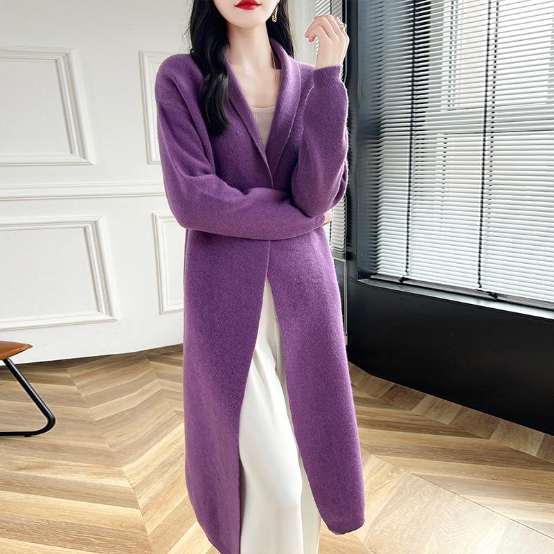 Women's Solid Color Wool Knit Cardigan - Buttonless, Long Sleeve, Casual Fit