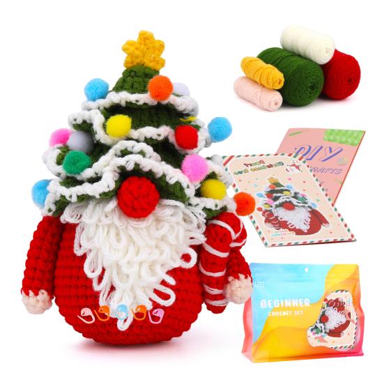 Julvirkningskit för nybörjare DIY-materialpåse med krokar och garn