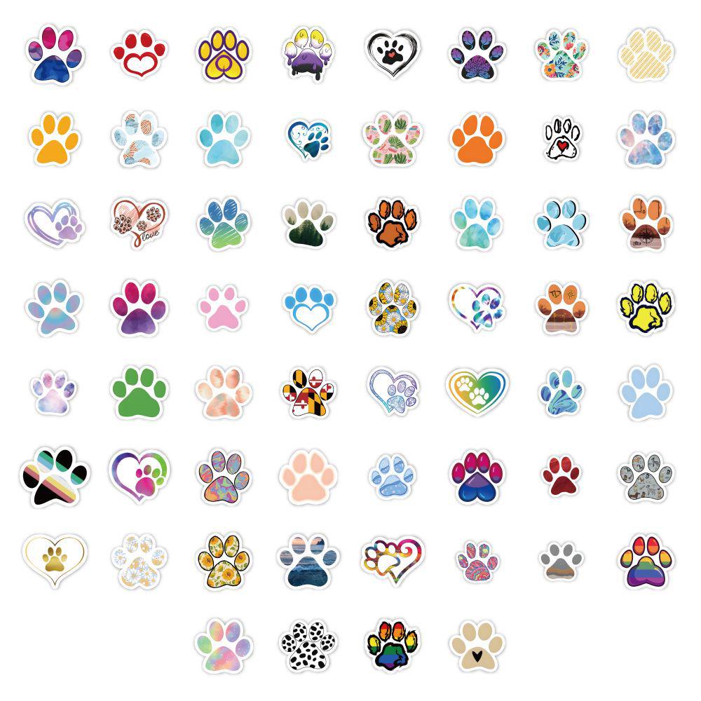 60 Cartoon Dog Paw Graffiti Stickers for Kids' Notebooks – Waterproof and Decorative