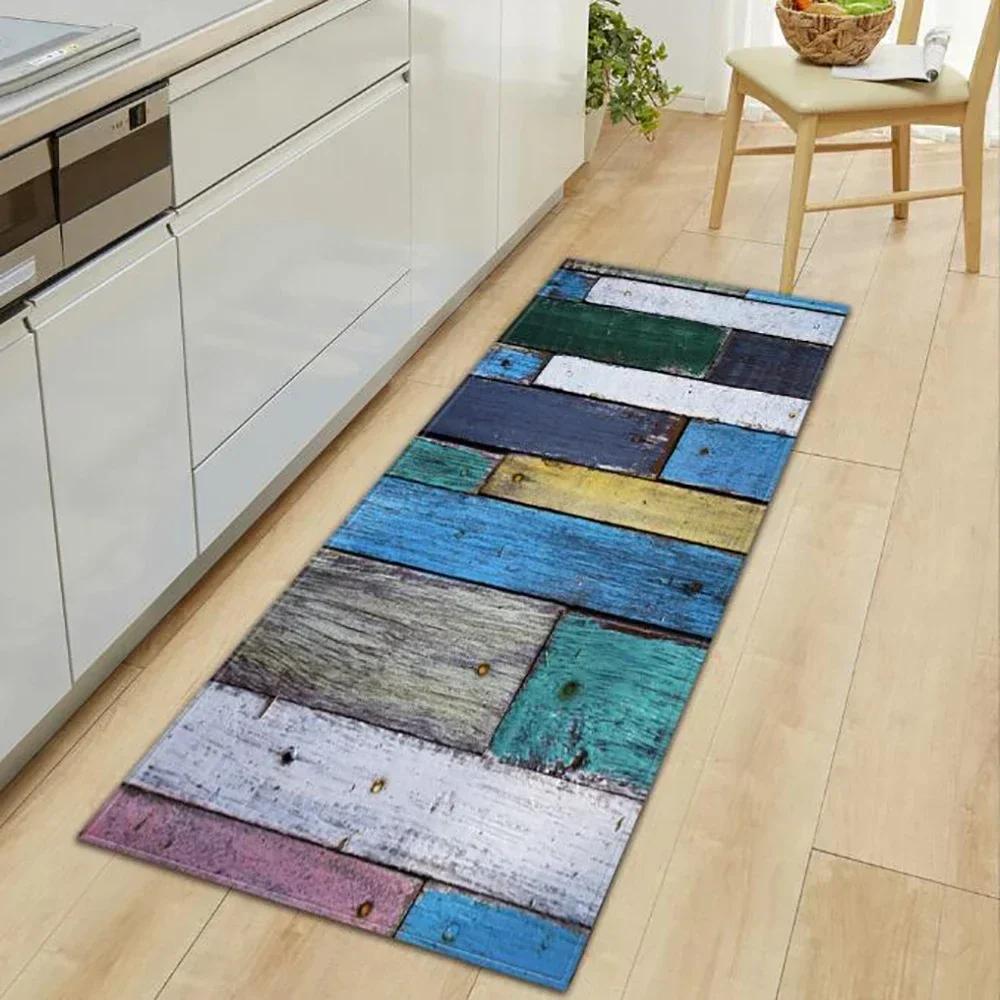 Wood Pattern Anti-Slip Kitchen Mat Absorbent Floor Rug for Bedroom Living Room Hallway Balcony Entrance Doormat