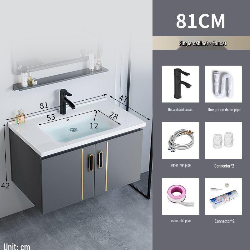 Small Wall-Mounted Bathroom Cabinet with Integrated Ceramic Washbasin