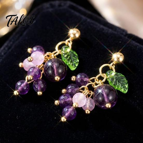 Summer Aesthetic Jewelry 1 Pair Grape Earring for Women, Cute Fruit Dangle Drop Earrings, Unique Shaped Earrings 3D Purple Gifts Party Everyday