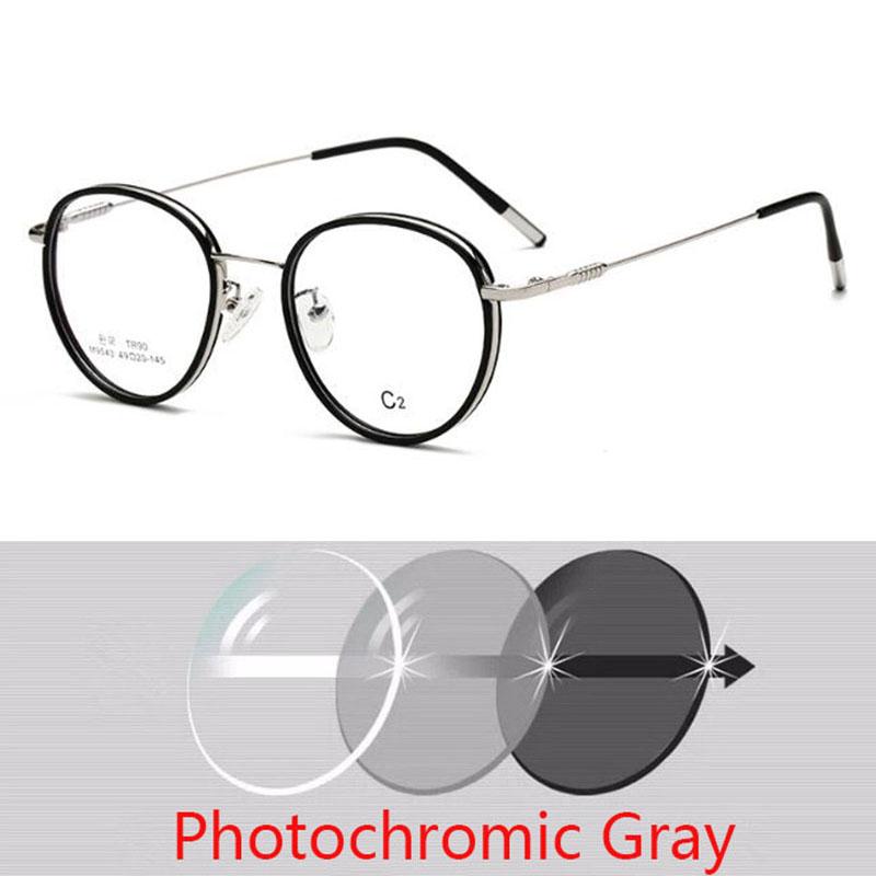 Vintage Round Glasses Female anti Blue Light Circle Frame eyeglasses Photochromic eyewear Diopter -1.0 -2.0 -3.0 To -6.0