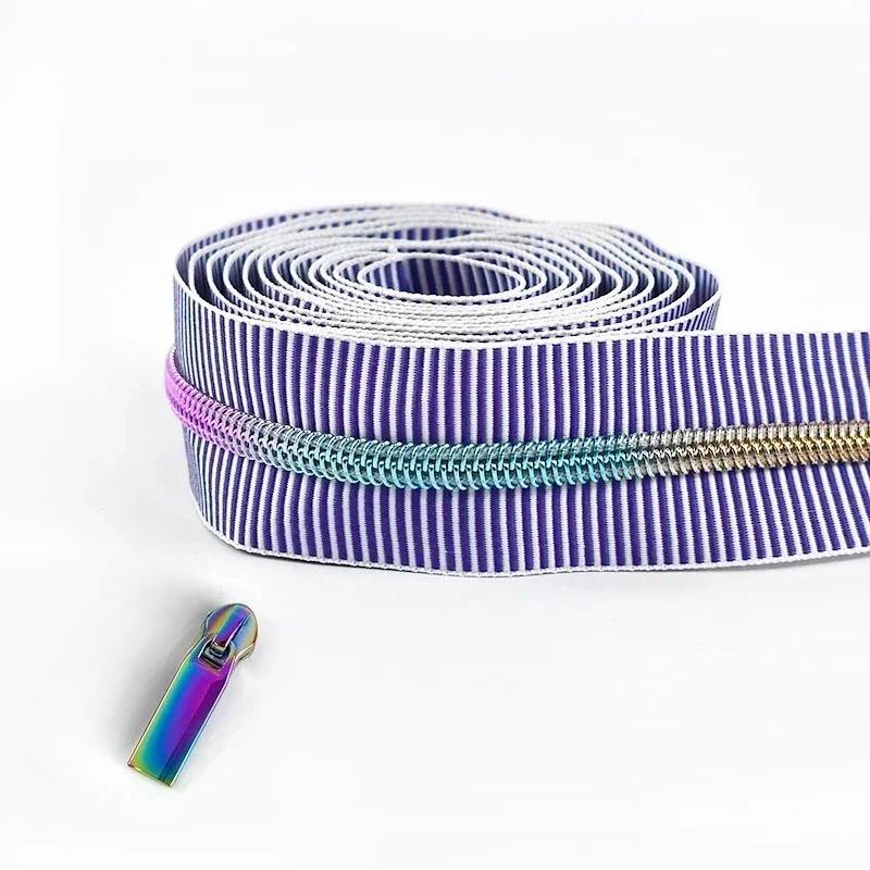 2-5Meters 5# Meetee Striped Nylon Zippers Tape for Sewing Plastic Roll Coil Zip By The Meter Zipper Closure Garment Accessories