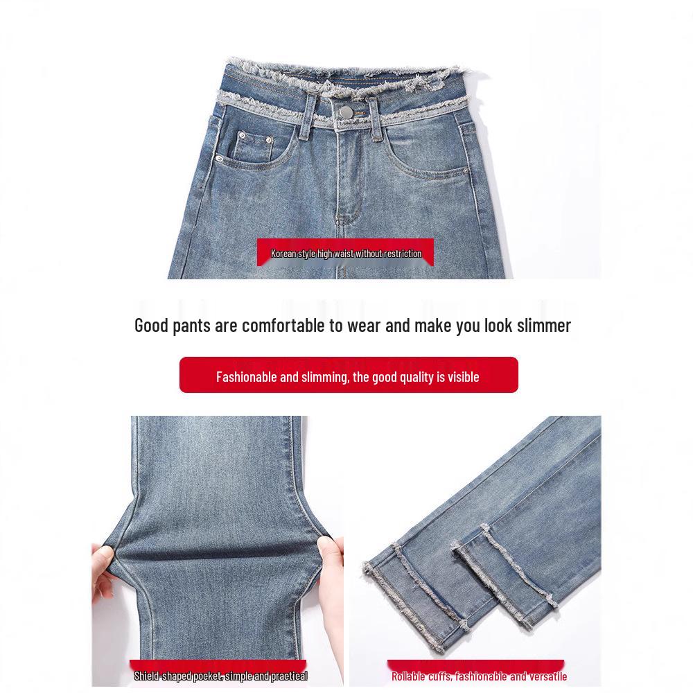 Damskie letnie dżinsy typu cigarette z prostą nogawką i wysokim stanem, w jasnym odcieniu