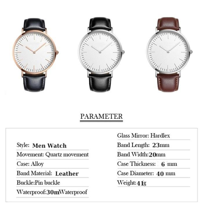 Pánské ultratenké hodinky Luxusní Jednoduché Kožené Nárazuvzdorné Vodotěsné Stříbrné Zlaté Náramkové hodinky Muž Dárek pro tátu