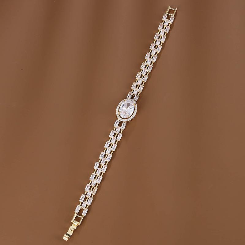 High-End Exquisite Zirconia Egg-Shaped Luxury Bracelet - Versatile Pure Copper Women's Fashion Accessory
