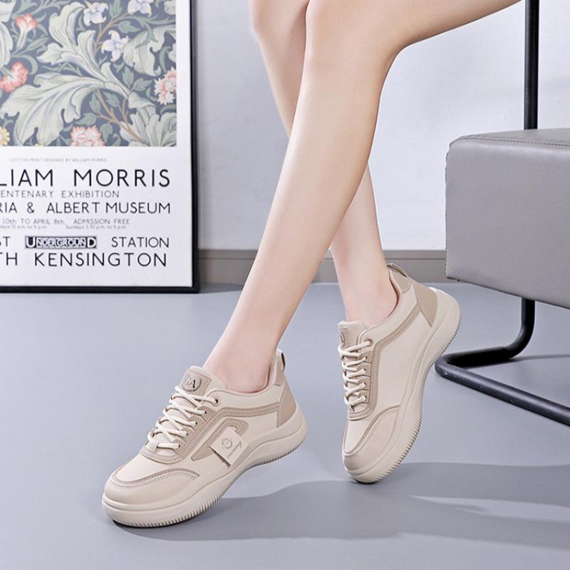 Genuine Leather White Shoes for Women Spring and Summer Sports Shoes Thick-soled Versatile Running Casual Shoes