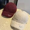 New Wide Brimmed Lambswool Baseball Hat for Women Korean Version Autumn and Winter Warm Face Showing Small Plush Fashionable Versatile Peaked Cap