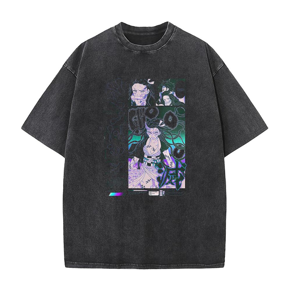 

Горячая аниме футболка Demon Slayer Kamado Nezuko с принтом мужская женская хлопковая футболка винтажная выстиранная футболка Харадзюку мужская футболка манга XXL чёрный