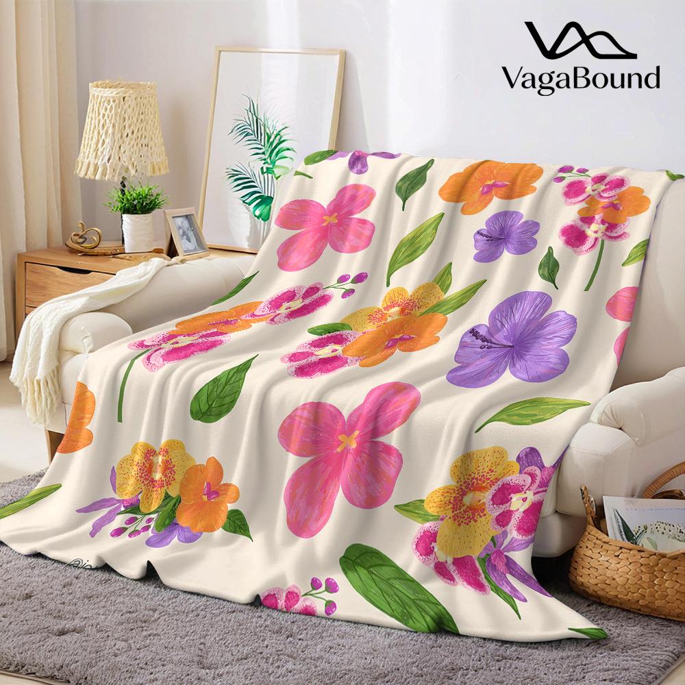 Tropical Floral Mix Flannel Blanket Warm Soft Halloween Christmas Couch Warm Cozy Decorative Decor Gift for All Season 75X95CM