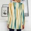 Women Plus Size Beige Brown Yellow Tie Dye Printed Round Neck Long Sleeve Loose T Shirt With Pockets