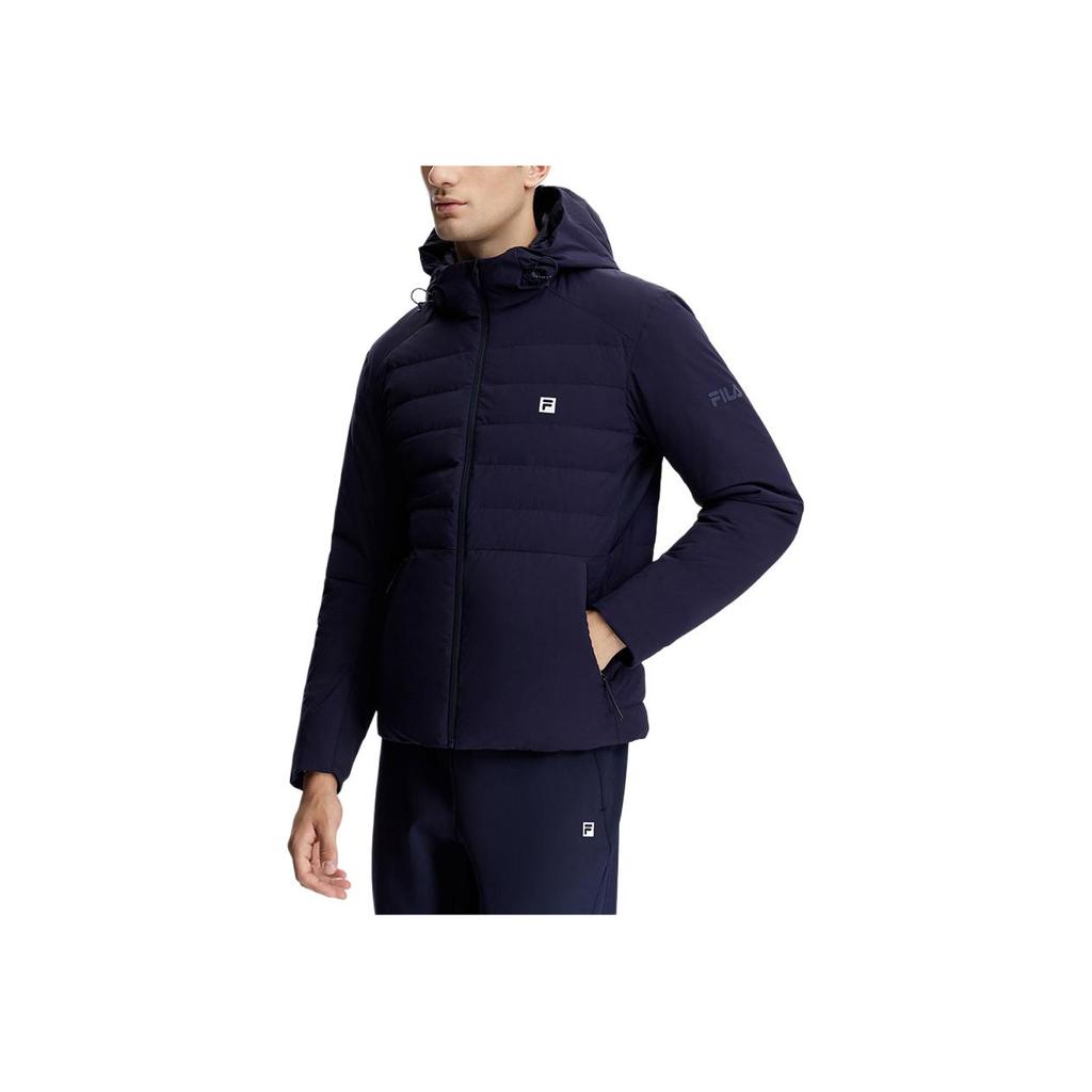 Fila 2023 Basic Warm Fitness Hooded Jacket Lightweight Down Coat Men Jackets Dark-Blue A11M341909F-NV