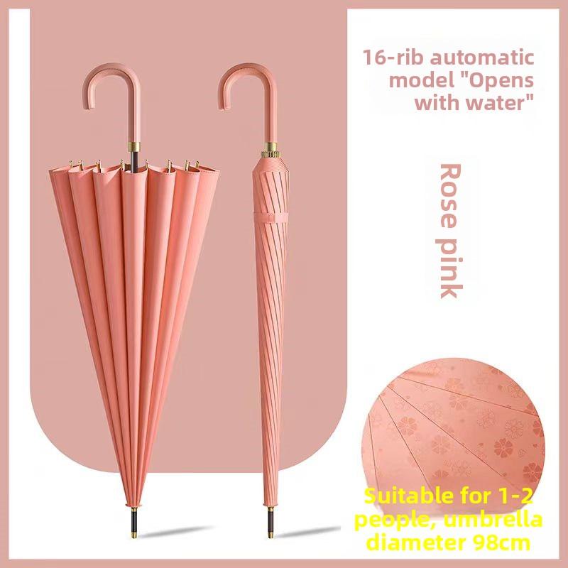 

Large Automatic Long Handle Umbrella with Bend Hook 24 Ribs Straight Stick Resistant Unisex Rain Umbrella for Men And W...