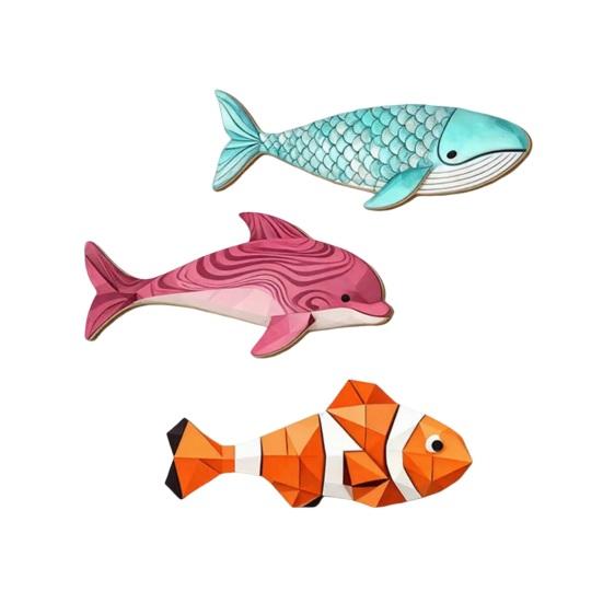 3 Pcs Vintage Beach Wooden Fish Coastal Wall Decor Nautical Wall Art Summer