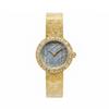 Round Quartz Watch For Women Rhinestone Bezel Geometric Line Dial Textured Mesh Strap Elegant Daily Waterproof Wristwatch