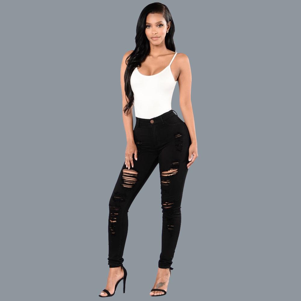 Women's High Waist Skinny Jeans Slim Fit Ripped Denim Pants Casual OL Stretch Long Denim Trousers For Daily Wear