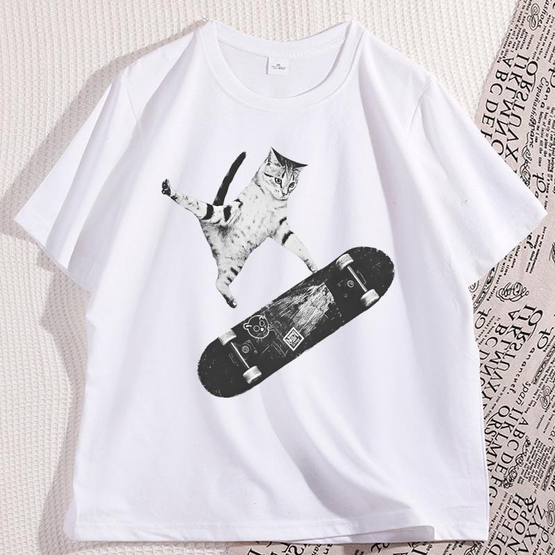 Vintage Cat Graphic Tee for Skater Graphic T Shirts Cute Funny Kitten Cat Tshirt Soft Casual Unisex Streetwear Male Clothing
