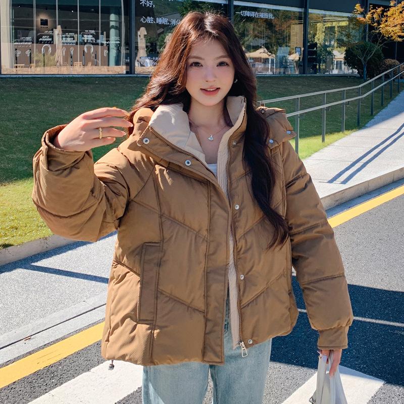 Cotton clothes women's winter 2025 new Korean thickened loose hooded contrasting cotton jacket Korean version of padded jacket student jacket