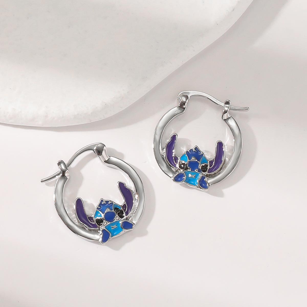 Stitch Cartoon Creative Anime Oil Drip Earrings for Kids