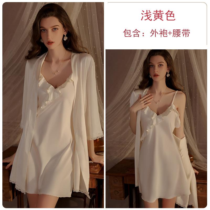 Women's Silky Fitted Backless Cami Sleep Dress with Robe Lounge Set
