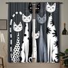 2Pc Cat Print Curtains - Lightweight Rod Pocket Drapes With Plaid Background, Playful Black Cat Design For Modern Home Decor