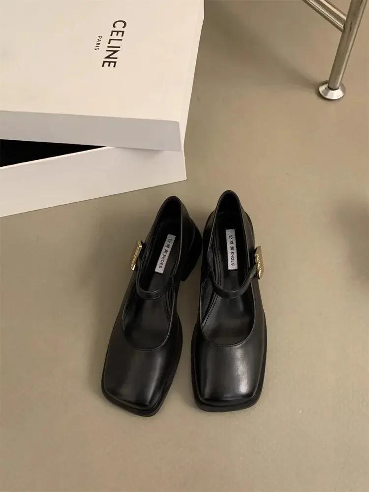 New Women Fashion Square Toe Close Toe Ankel Strap Mules Ladies Elegant Mary Jane Ballet Shoes Mid Heel Dress Pumps 2025