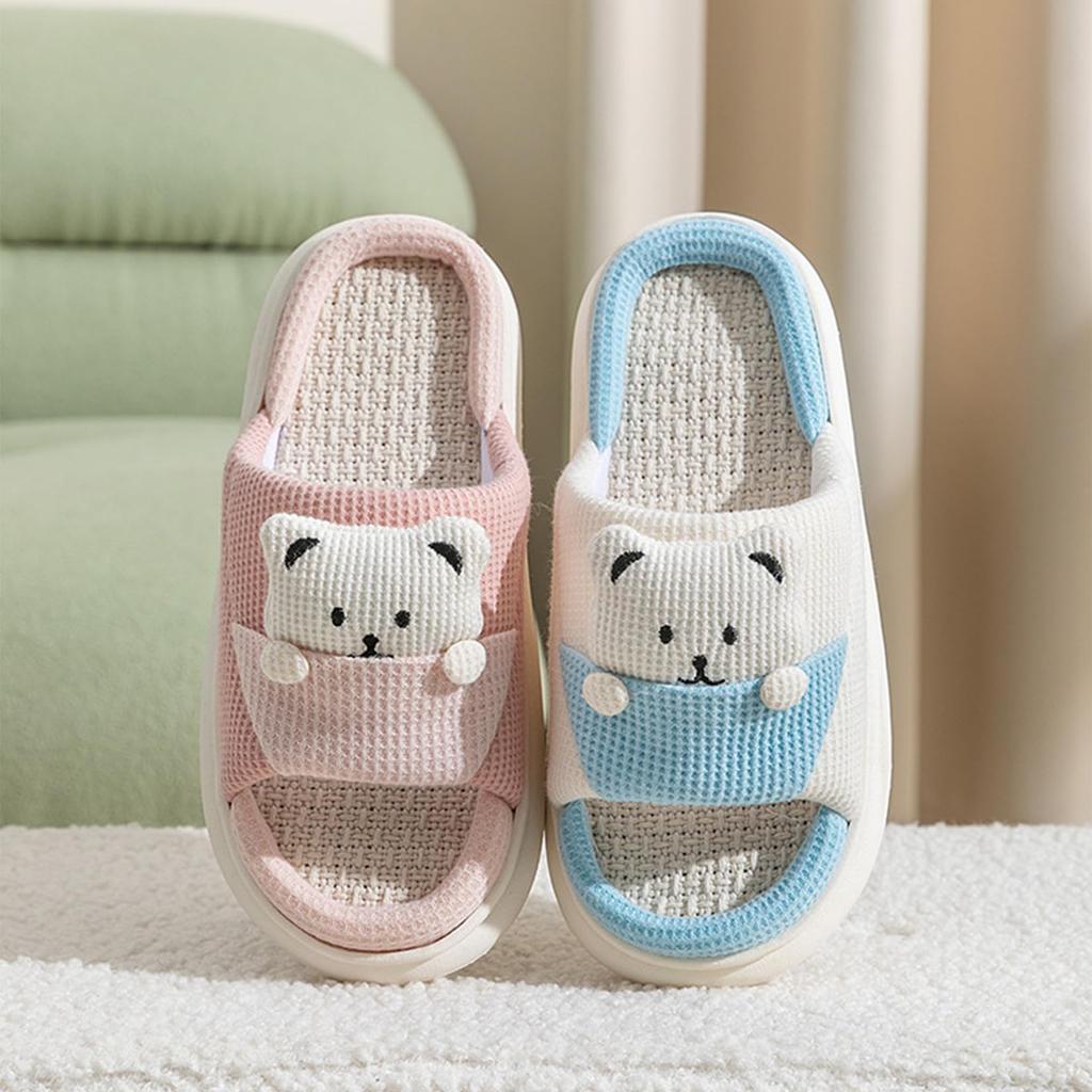 HZJSWY Room Shoes with Cute Bear Easy To Perfect for Indoor or Outdoor Sizes Women's Spring/Summer/Autumn Slippers, Open-Front, Linen, Non-Slip,