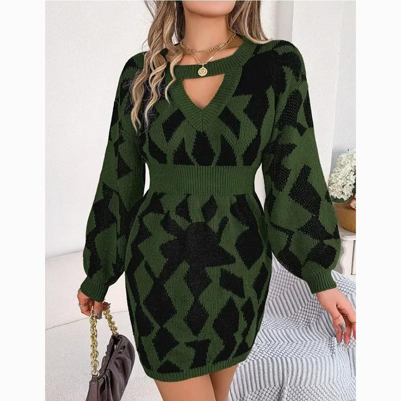 Podzimní móda Pletené šaty Ženy Svetr s dlouhým rukávem Šaty Dámské Zimní Slim Fit Svetr Svetr Krátké šaty 30282