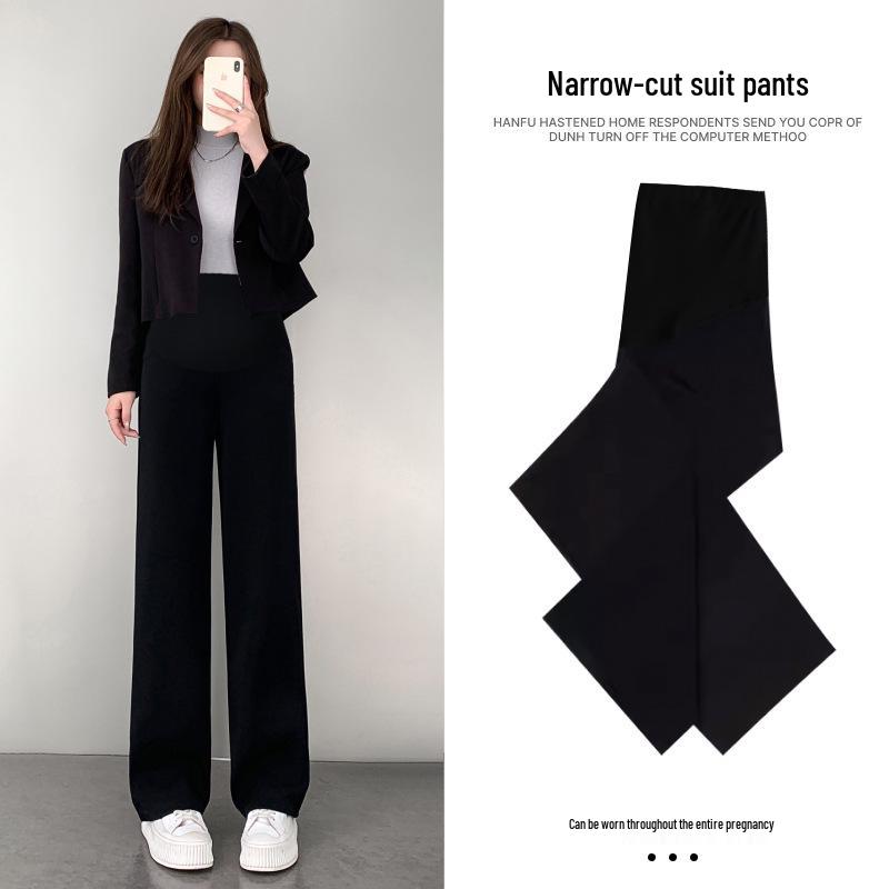 2026 Maternity Fashion: Classic Wide-Leg Slim Trousers for Spring/Autumn - Floor-Length, Casual, Straight-Leg Pants L