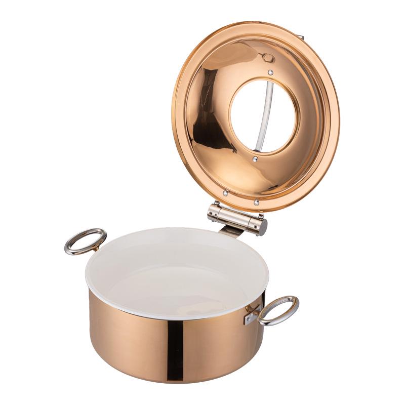 Round Ceramic Double Compartment Buffet Warmer Pot for Restaurants