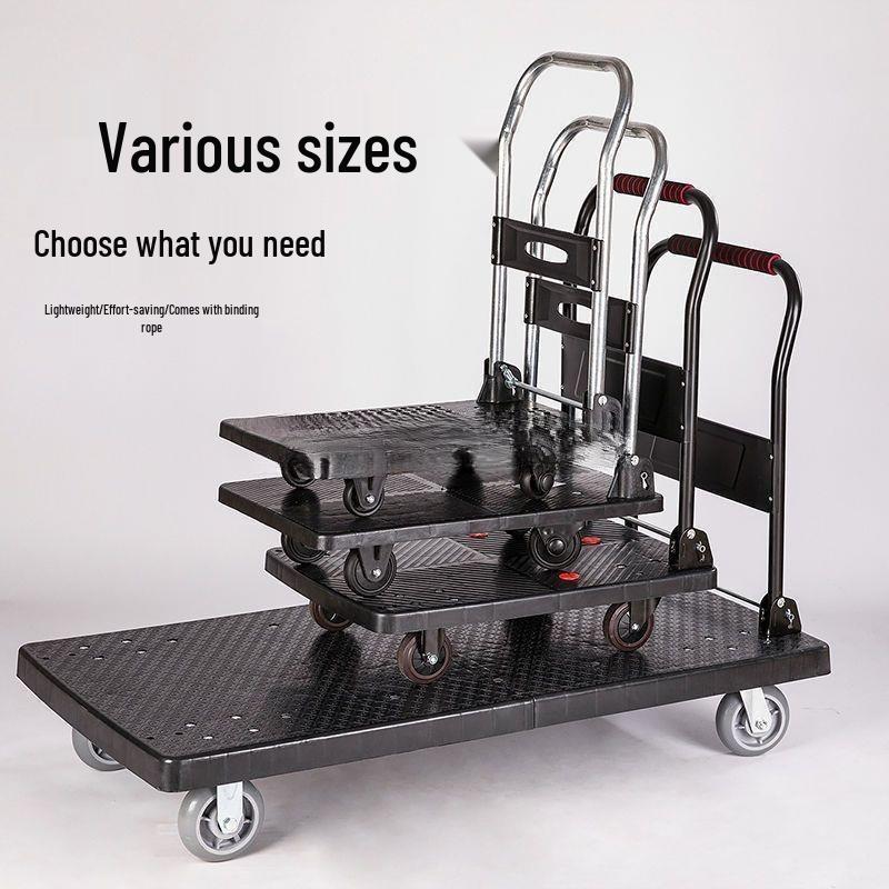 Compact Silent Folding Handcart - Portable 4-Wheel Household Flatbed
