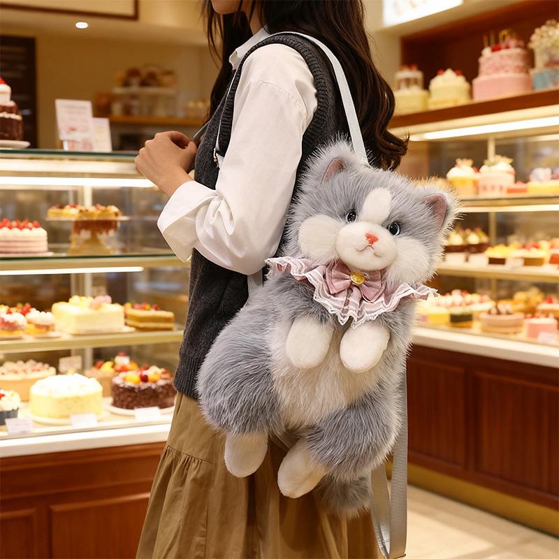 Cross-border Cat Doll Backpack: Plush Simulation Double Shoulder Toy, Ideal Gift for Girls