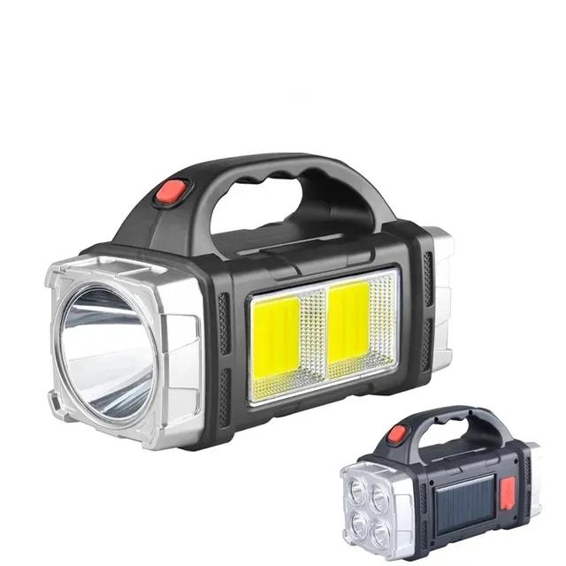 High Power Solar Rechargeable LED Flashlight Multifunctional Portable Light with Side Light Camping Fishing Waterproof Lantern