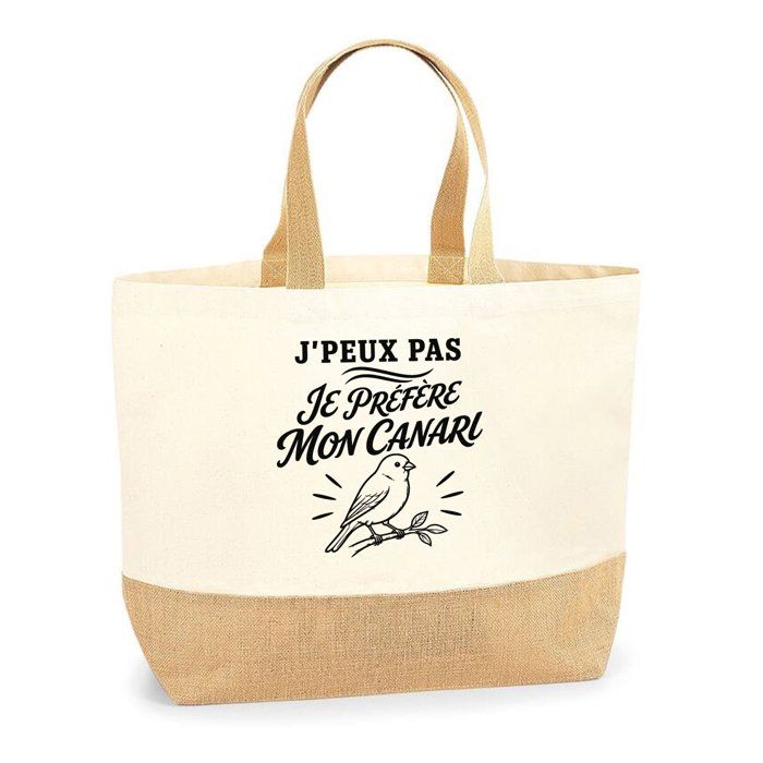 Sac J’peux pas je préfère mon Canari J'peux pas minimaliste | Cabas en Coton avec Fond Jute 18 L 48 × 37 × 13 cm | Marché Shopping