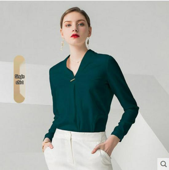 Elegant V-neck Long-Sleeve White Shirt for Women - Chic and Professional Style