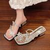 Fairy Style Toe Wear High-heeled Sandals Women's High-end Rhinestone Butterfly Decoration Lightweight with Skirt Flip-flops