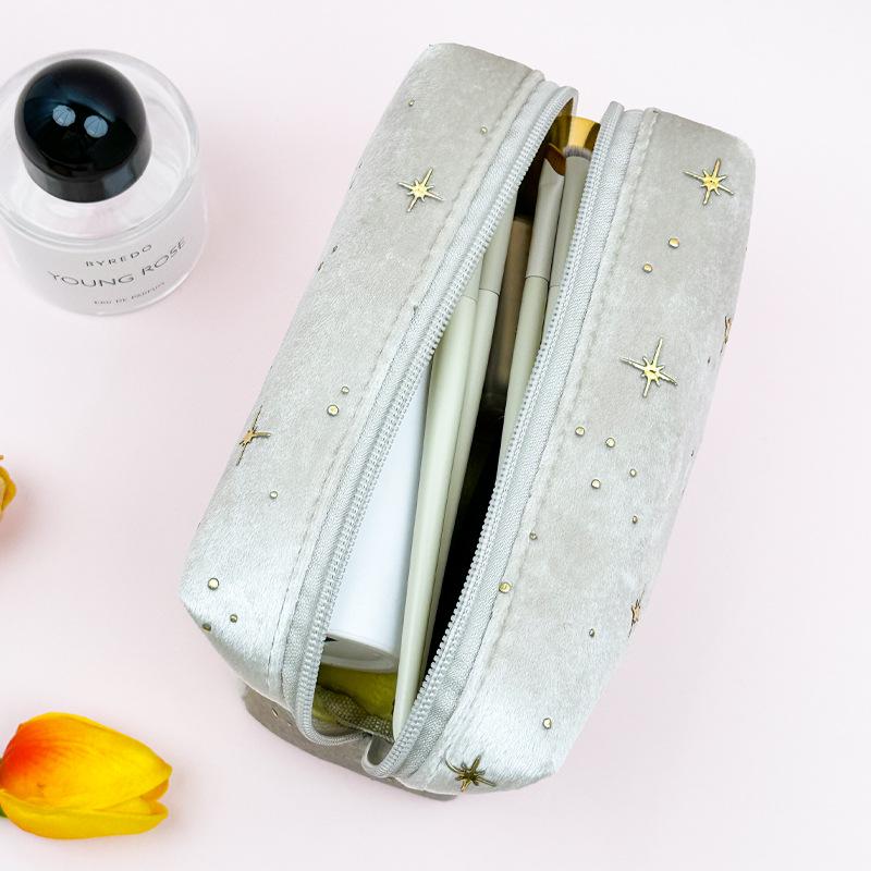 Elegant Italian Velvet Octagonal Makeup Bag - Large Capacity Women's Clutch for Cosmetics Storage