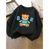 Cute Bear Wearing Blue Shirt with BEAR Text Girls' Hoodie, Round Neck Hoodie, Autumn and Winter Western Style Top