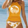 Women's Halter Blue Coconut Tree Print Bikini Tankini Swimsuit