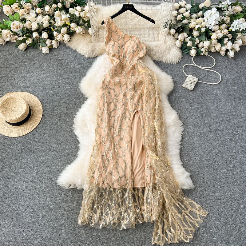 Women's Clothing Dress Holiday Party Slim-Fit Sequined