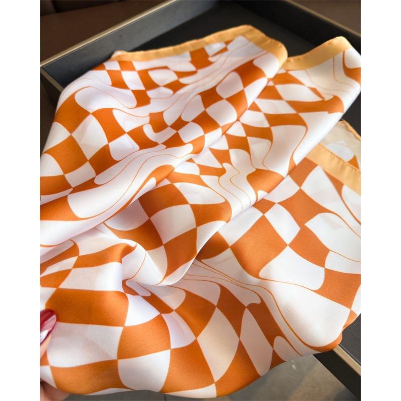 Women S Wave Checkerboard Printed Square Scarf For Sun Protection