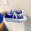 "Retro 1970s Thick-Soled Women's Canvas Sneakers – All-Match Low-Top White Shoes for Height Boost and Casual Style"