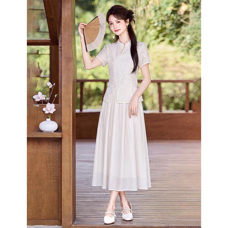 XinFeiYu New Chinese Style Linen Blend Jacquard A-Line Dress