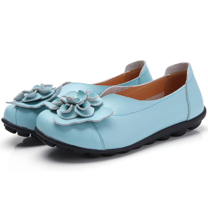 Spring Summer Cowhide Flower Mother Shoes Comfortable Bean Women's Shoes Flat Shoe Women's Singles Shoes