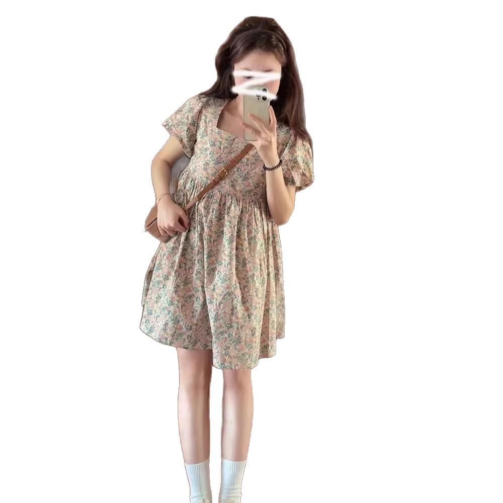 Retro Square Collar Floral Dress Women's Summer New Small Fresh and Thin Age-reducing Platycodon Doll Skirt