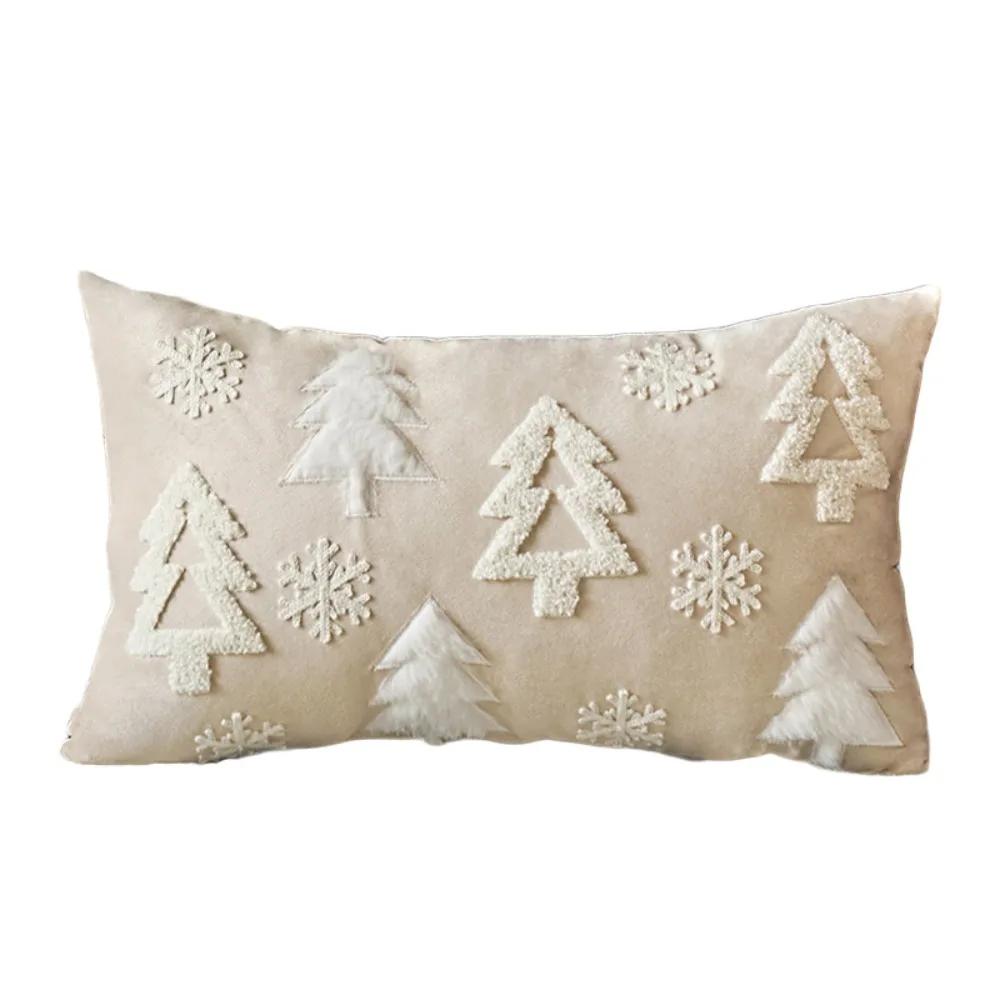 Soft Christmas Tree Velvet Christmas Pillowcase Embroidery INS Style Throw Pillowcover Jacquard Red Cushion Cover Sofa/Bed